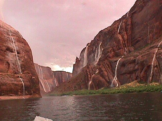 Waterfalls after a storm, Glen Canyon